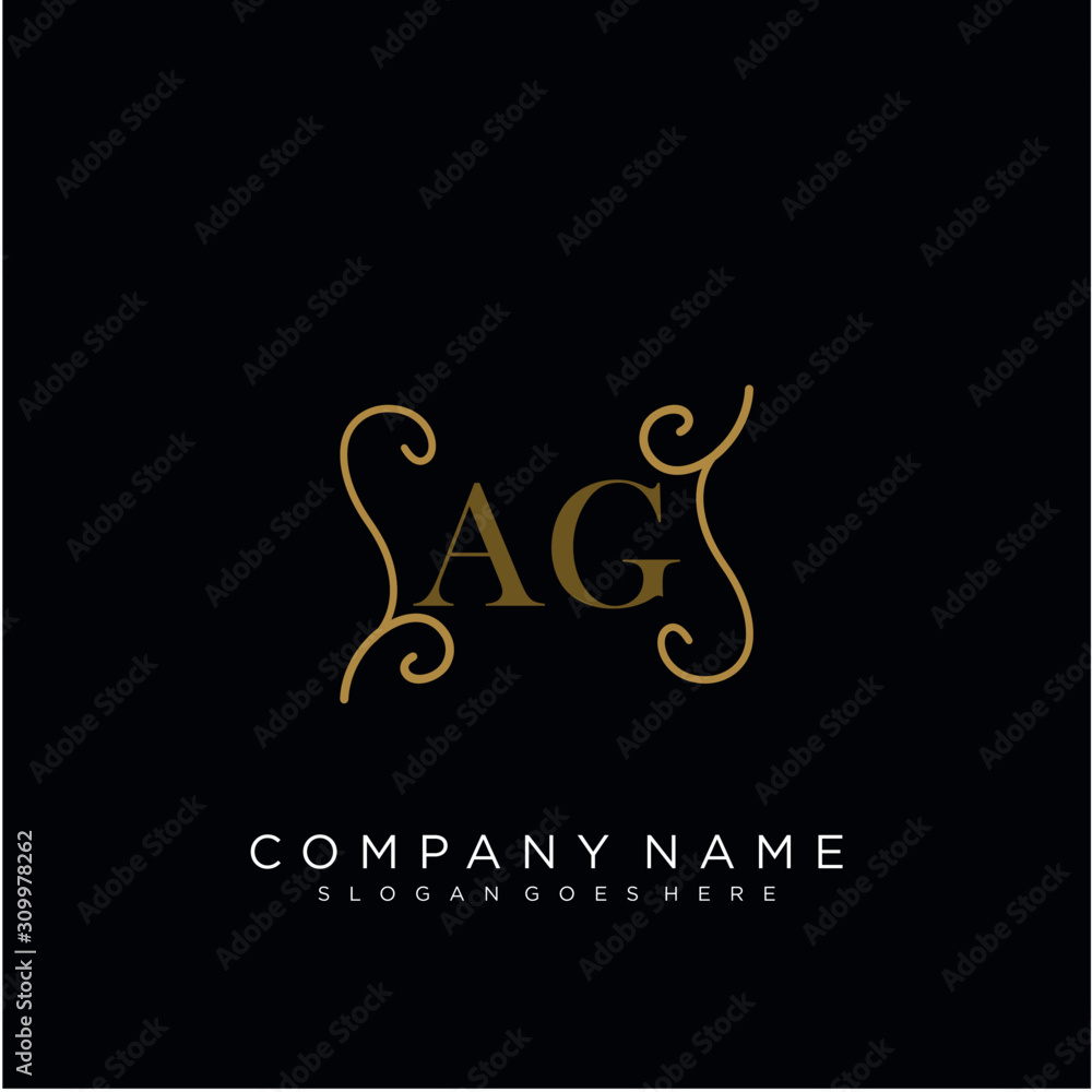 Initial letter AG logo luxury vector mark, gold color elegant classical Initial letter AG logo luxury vector mark, gold color elegant classical