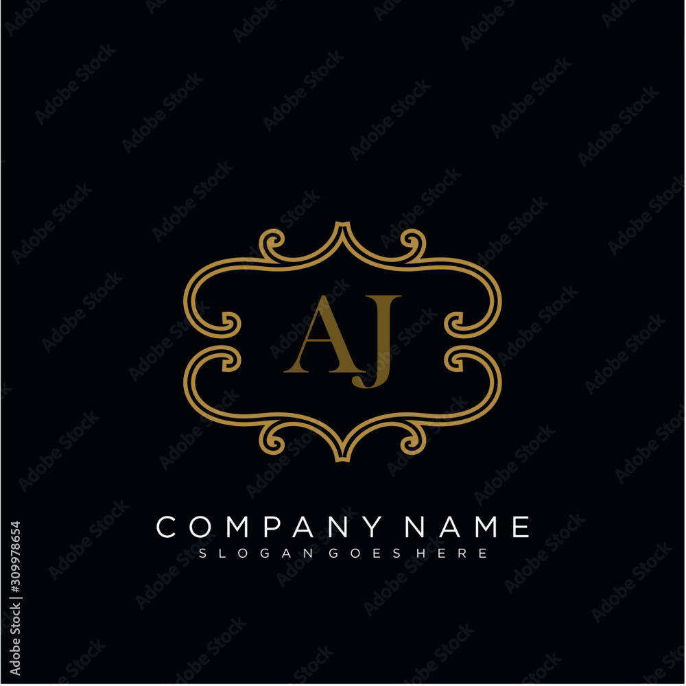 Initial letter AJ logo luxury vector mark, gold color elegant classical