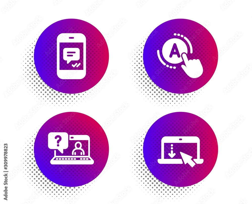 Message, Ab testing and Faq icons simple set. Halftone dots button. Scroll down sign. Phone messenger, A test, Web support. Landing page. Technology set. Classic flat message icon. Vector Message, Ab testing and Faq icons simple set. Halftone dots button. Scroll down sign. Phone messenger, A test, Web support. Landing page. Technology set. Classic flat message icon. Vector
