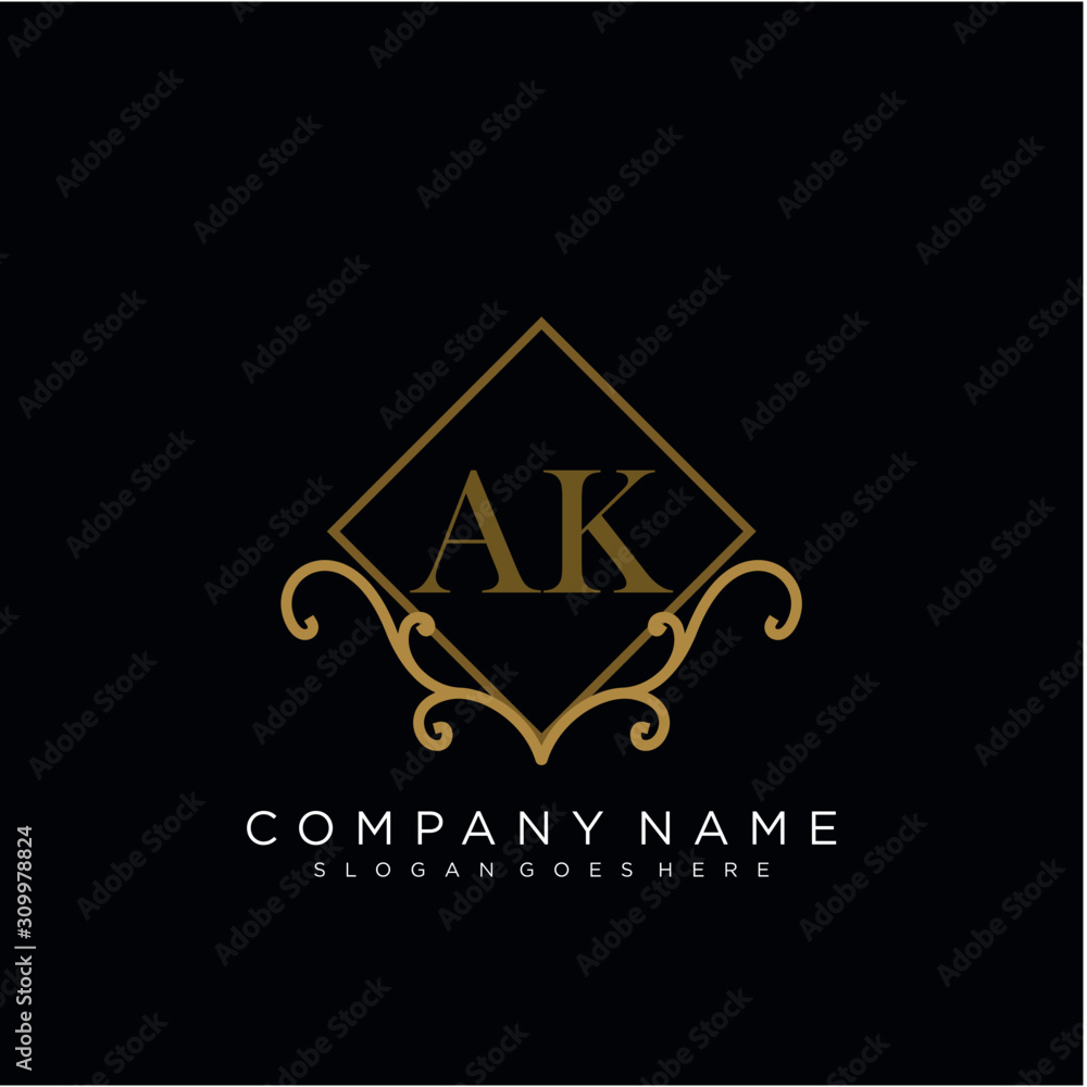 Initial letter AK logo luxury vector mark, gold color elegant classical Initial letter AK logo luxury vector mark, gold color elegant classical
