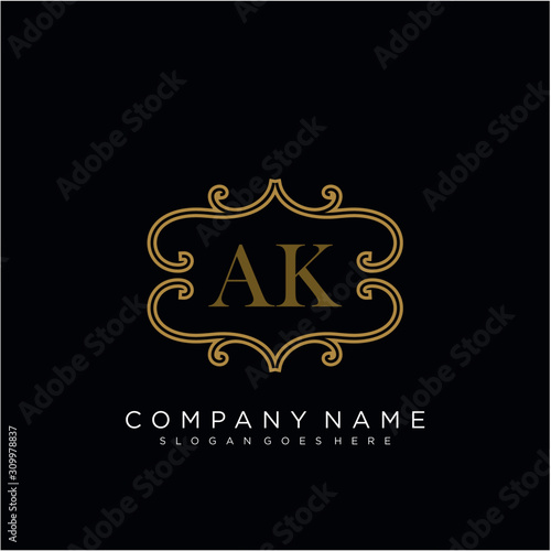 Initial letter AK logo luxury vector mark, gold color elegant classical