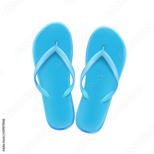 Blue summer beach flip-flops on a white background, shoes for the pool and beach, vector.