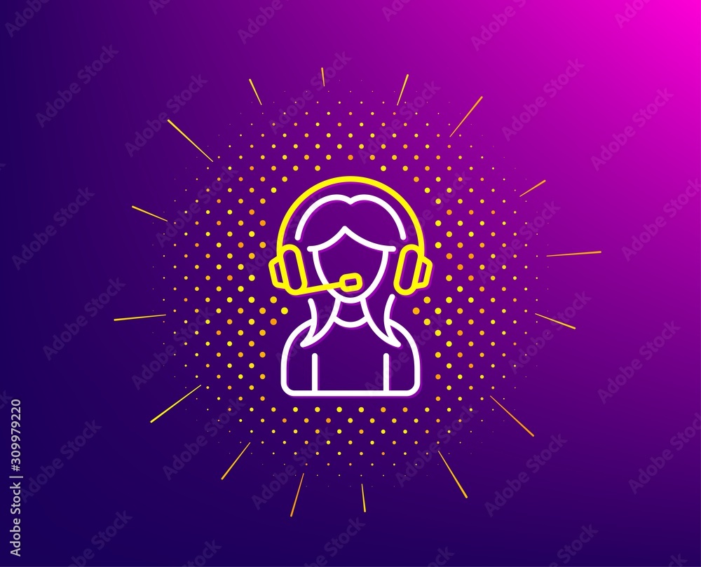 User Support line icon. Halftone pattern. Female Profile sign. Woman Person silhouette symbol. Gradient background. Support line icon. Yellow halftone pattern. Vector User Support line icon. Halftone pattern. Female Profile sign. Woman Person silhouette symbol. Gradient background. Support line icon. Yellow halftone pattern. Vector