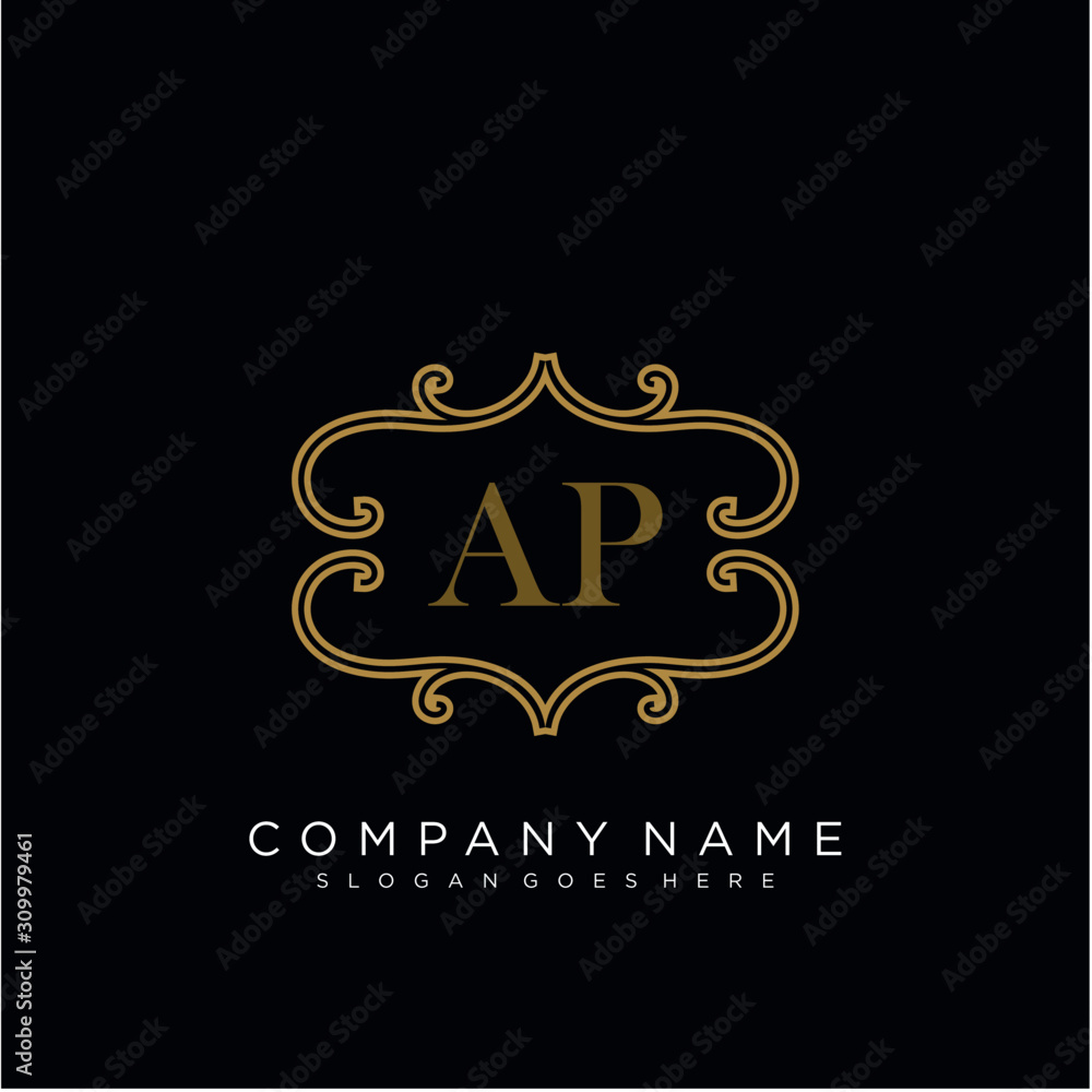 Initial letter AP logo luxury vector mark, gold color elegant classical