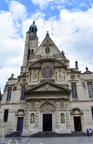 Saint Etienne du Mont Church facade. Paris, France.