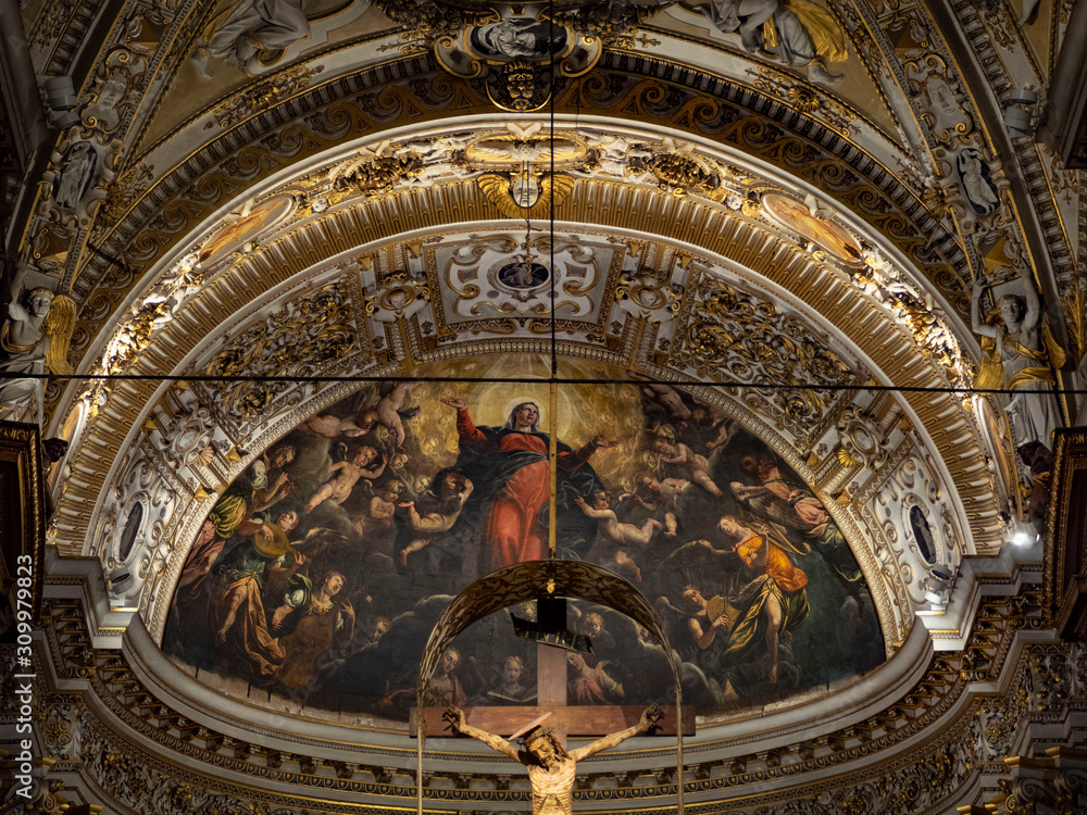Interior of Basilica di Santa Maria Maggiore. The church is Romanesque ...