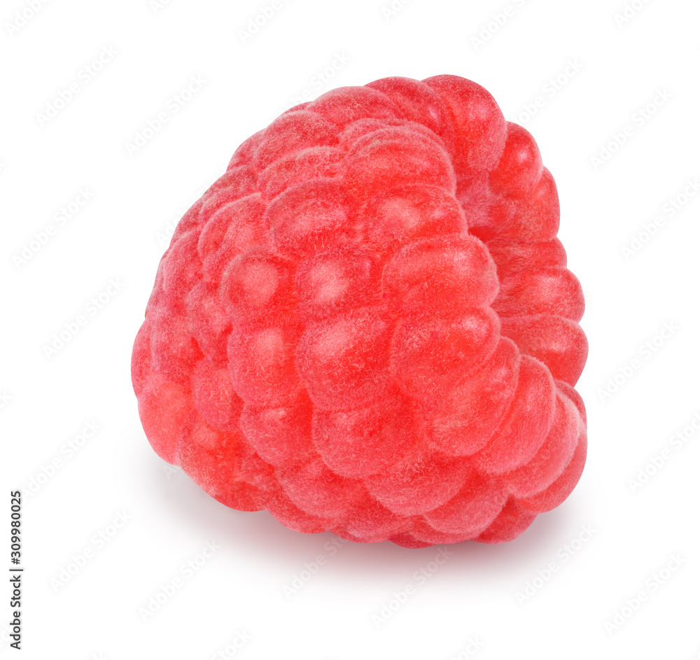 Ripe red Raspberry isolated on white background. Top view. Raspberry closeup Ripe red Raspberry isolated on white background. Top view. Raspberry closeup
