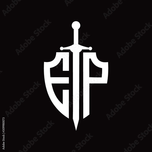 EP logo with shield shape and sword design template
