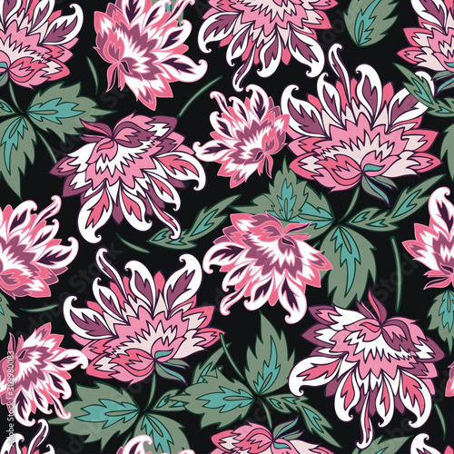 Seamless vector pattern of decorative silhouettes of lush peonies. The design is perfectly suitable for clothes design, children decoration, stickers, stationary, tattoos. 