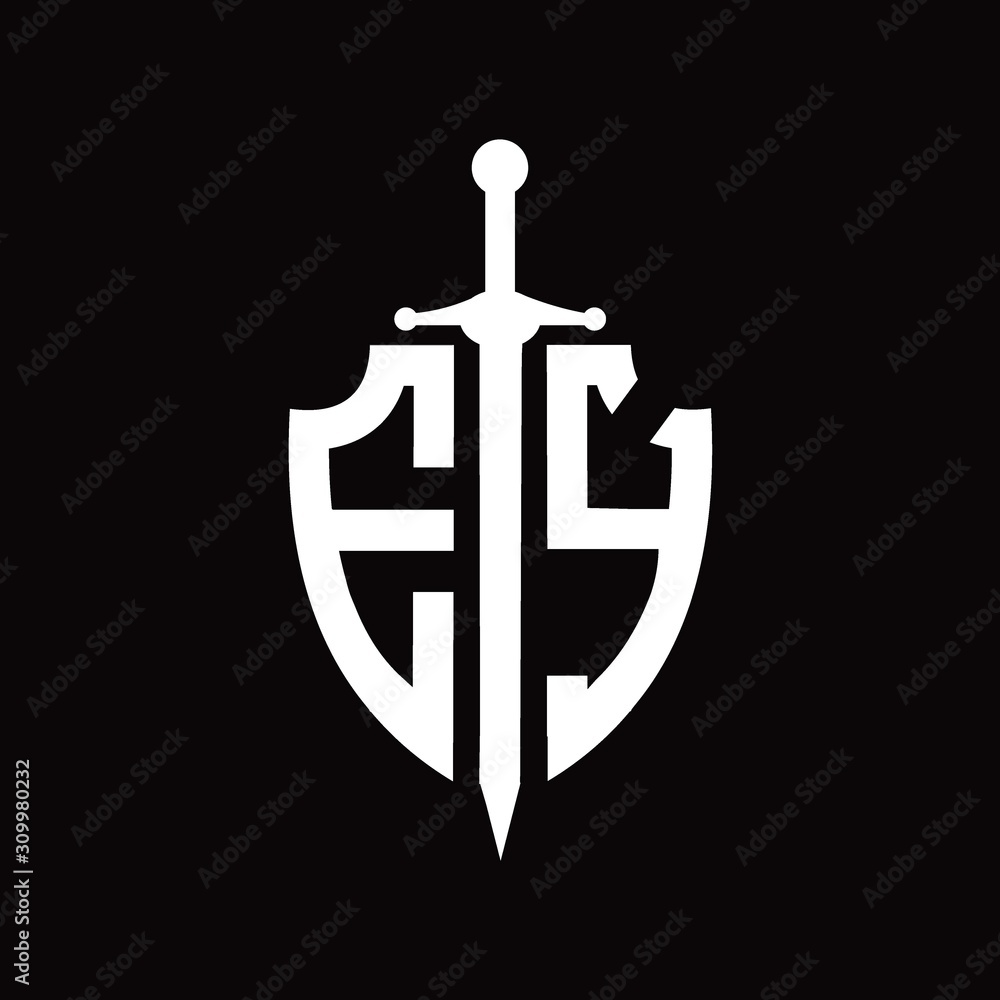 EY logo with shield shape and sword design template EY logo with shield shape and sword design template