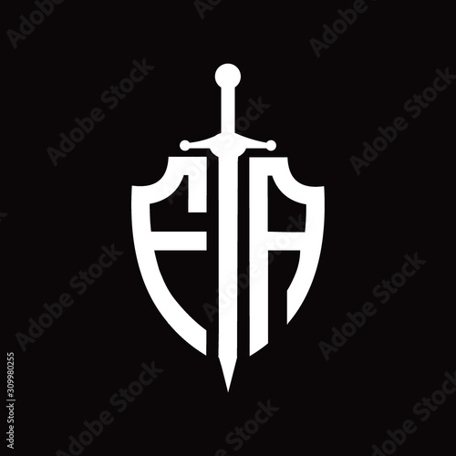 FA logo with shield shape and sword design template