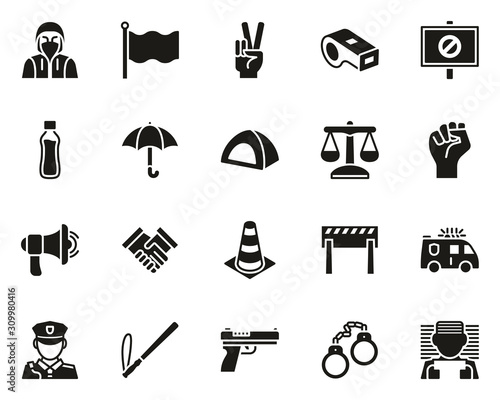 Peaceful Protest Or Demonstration Icons Black & White Set Big