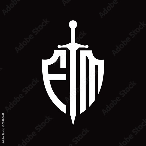 FM logo with shield shape and sword design template