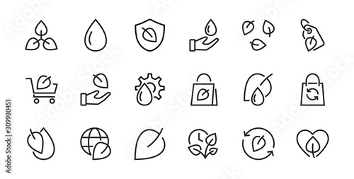 Ecology Icon Set, Vector lines, contains icons such as photosynthesis, Enviroment protection, Eco-friendly package, growth time, Editable stroke, perfect 48x48 pixels, White background