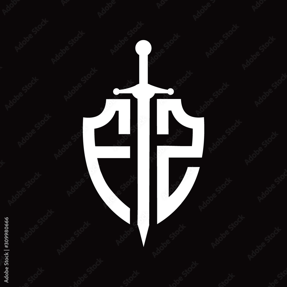 FZ logo with shield shape and sword design template FZ logo with shield shape and sword design template