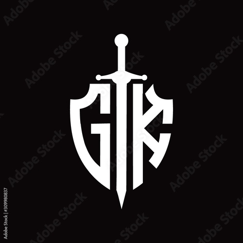 GK logo with shield shape and sword design template