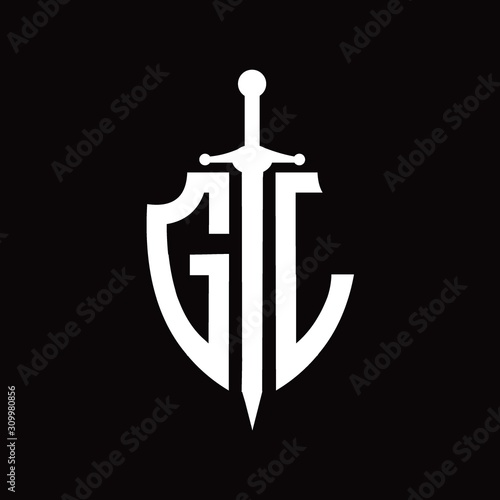 GL logo with shield shape and sword design template