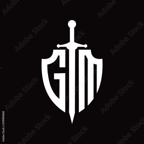 GM logo with shield shape and sword design template