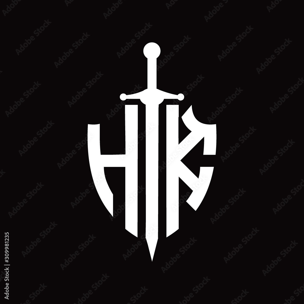 HK logo with shield shape and sword design template Stock Vector ...