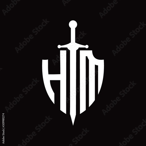 HM logo with shield shape and sword design template