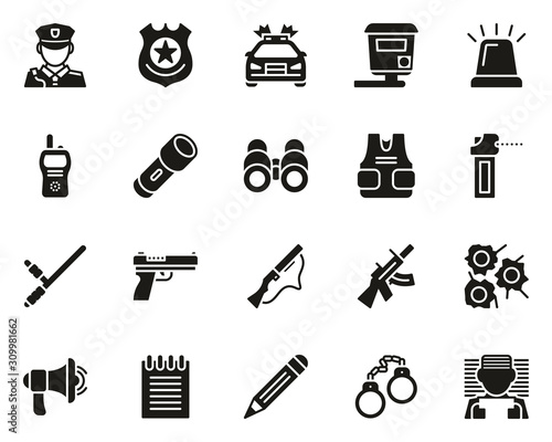 Police Highway Patrol Icons Black & White Set Big