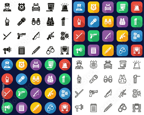 Police Highway Patrol Icons All In One Set Big