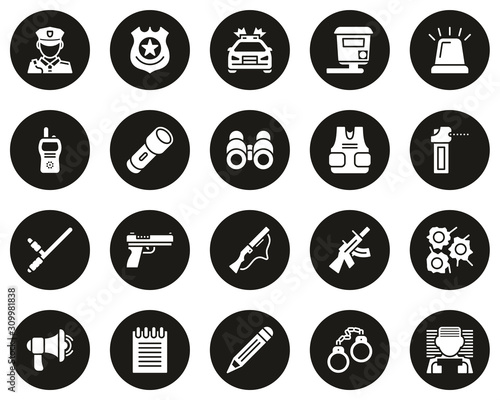 Police Highway Patrol Icons White On Black Circle Set Big
