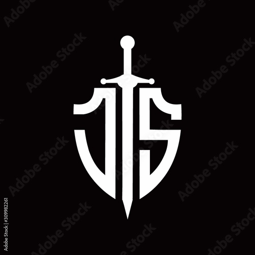 JS logo with shield shape and sword design template