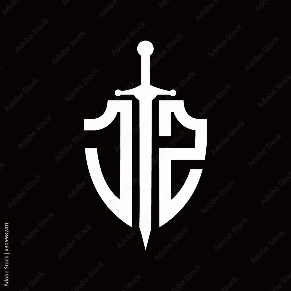 JZ logo with shield shape and sword design template JZ logo with shield shape and sword design template