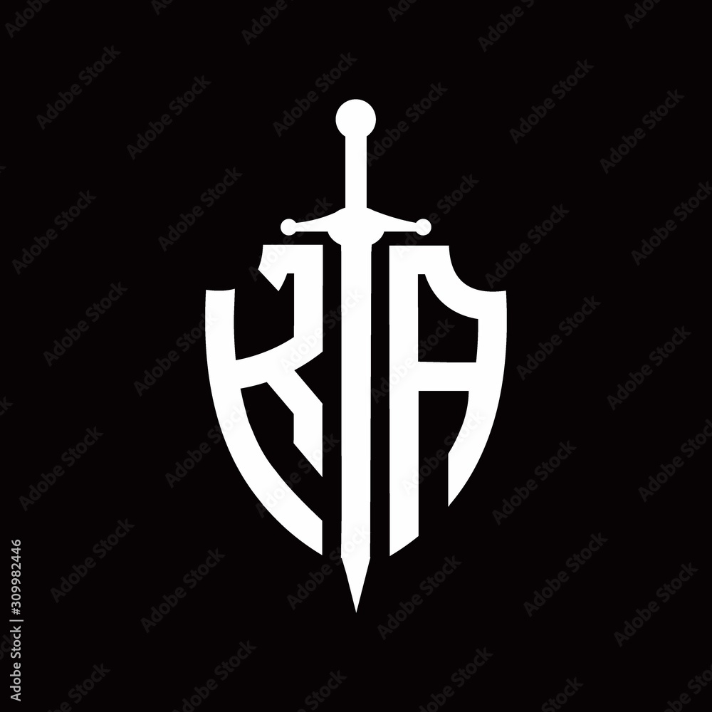 KA logo with shield shape and sword design template