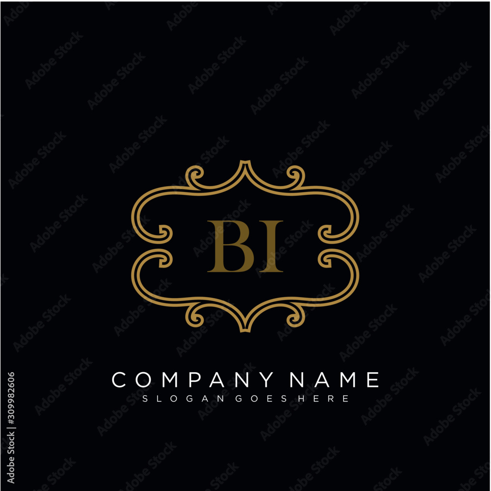 Initial letter BI logo luxury vector mark, gold color elegant classical Initial letter BI logo luxury vector mark, gold color elegant classical