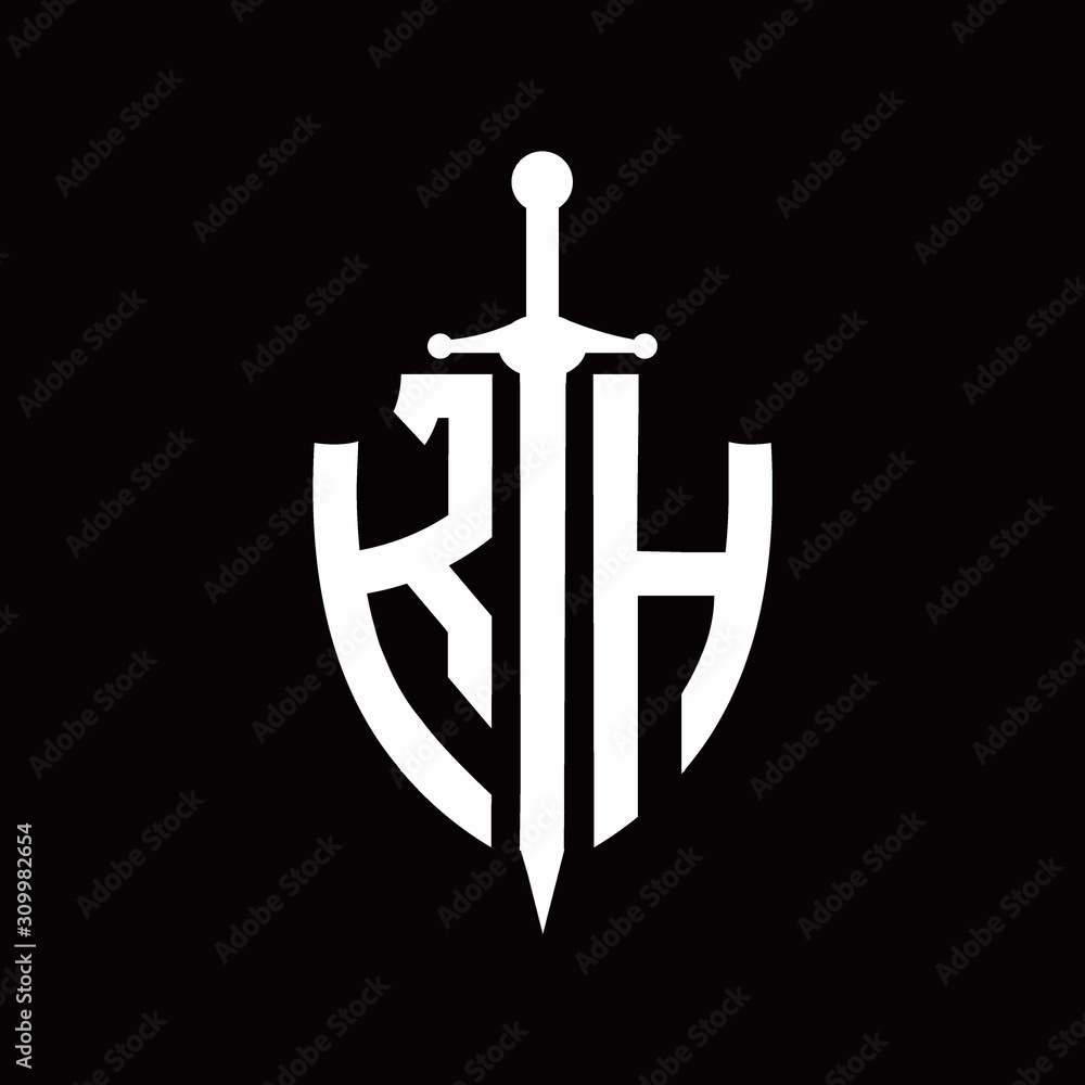 KH logo with shield shape and sword design template KH logo with shield shape and sword design template