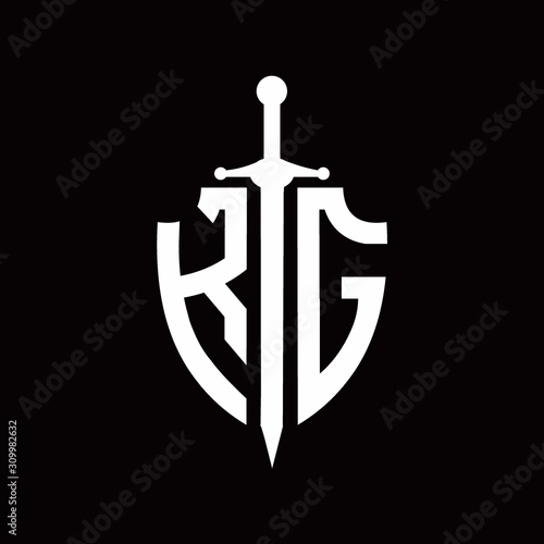 KG logo with shield shape and sword design template