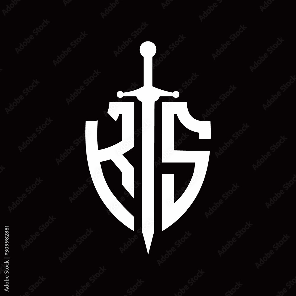 KS logo with shield shape and sword design template KS logo with shield shape and sword design template
