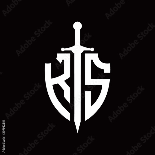 KS logo with shield shape and sword design template