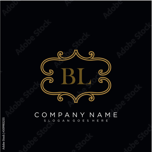 Initial letter BL logo luxury vector mark  gold color elegant classical