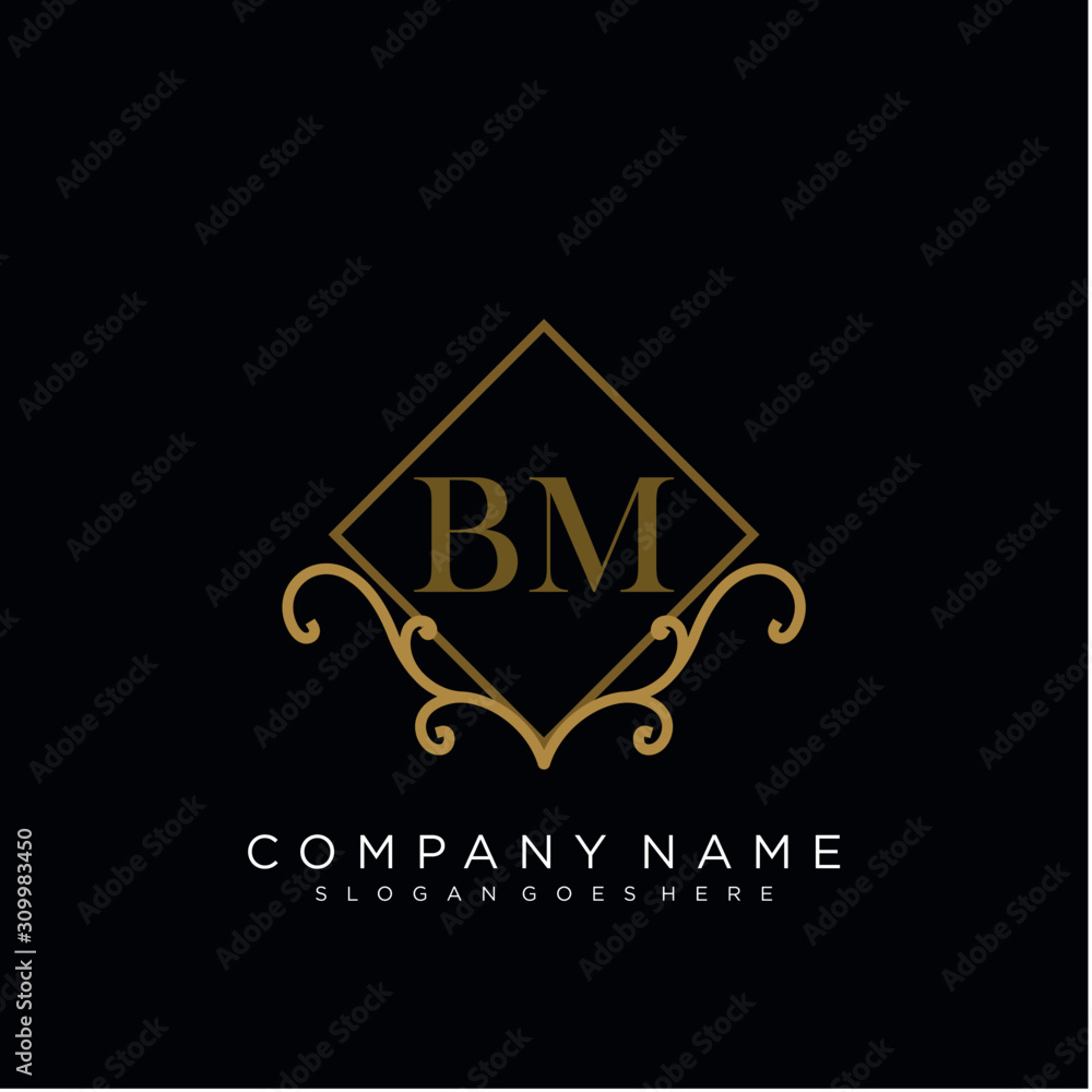 Initial letter BM logo luxury vector mark, gold color elegant classical Initial letter BM logo luxury vector mark, gold color elegant classical