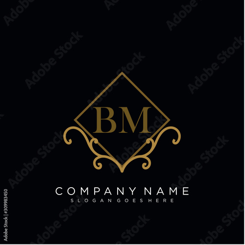 Initial letter BM logo luxury vector mark, gold color elegant classical