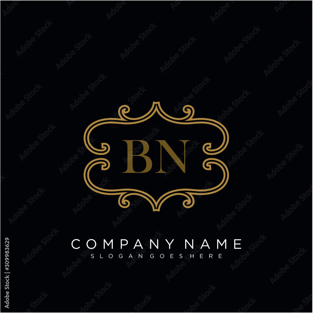 Initial letter BN logo luxury vector mark, gold color elegant classical