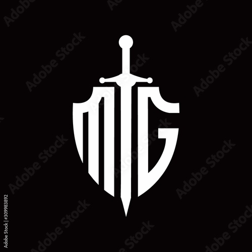 MG logo with shield shape and sword design template