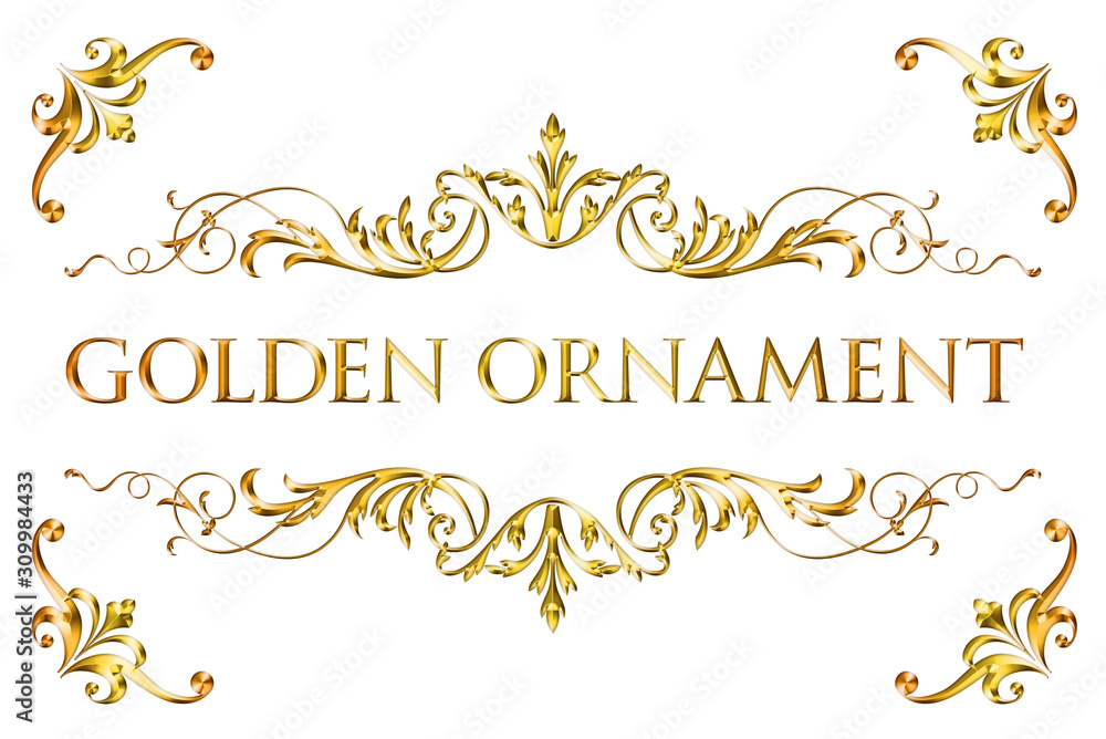 Metallic golden ornament. vintage frame.