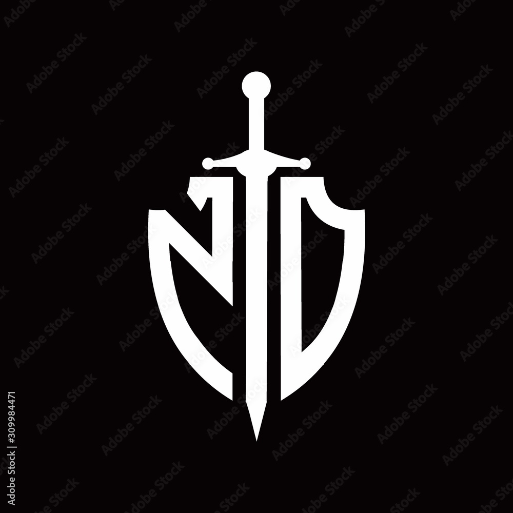 ND logo with shield shape and sword design template ND logo with shield shape and sword design template