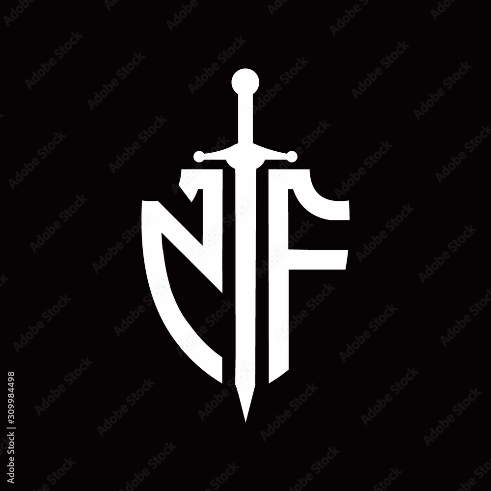 Obraz premium NF logo with shield shape and sword design template