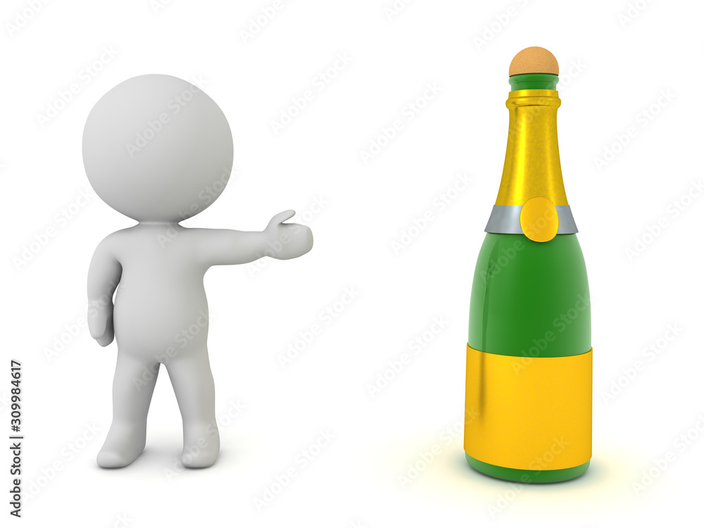 3D Character showing champagne bottle 3D Character showing champagne bottle