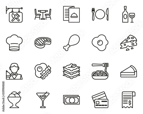 Restaurant Icons Thin Lie Big Set