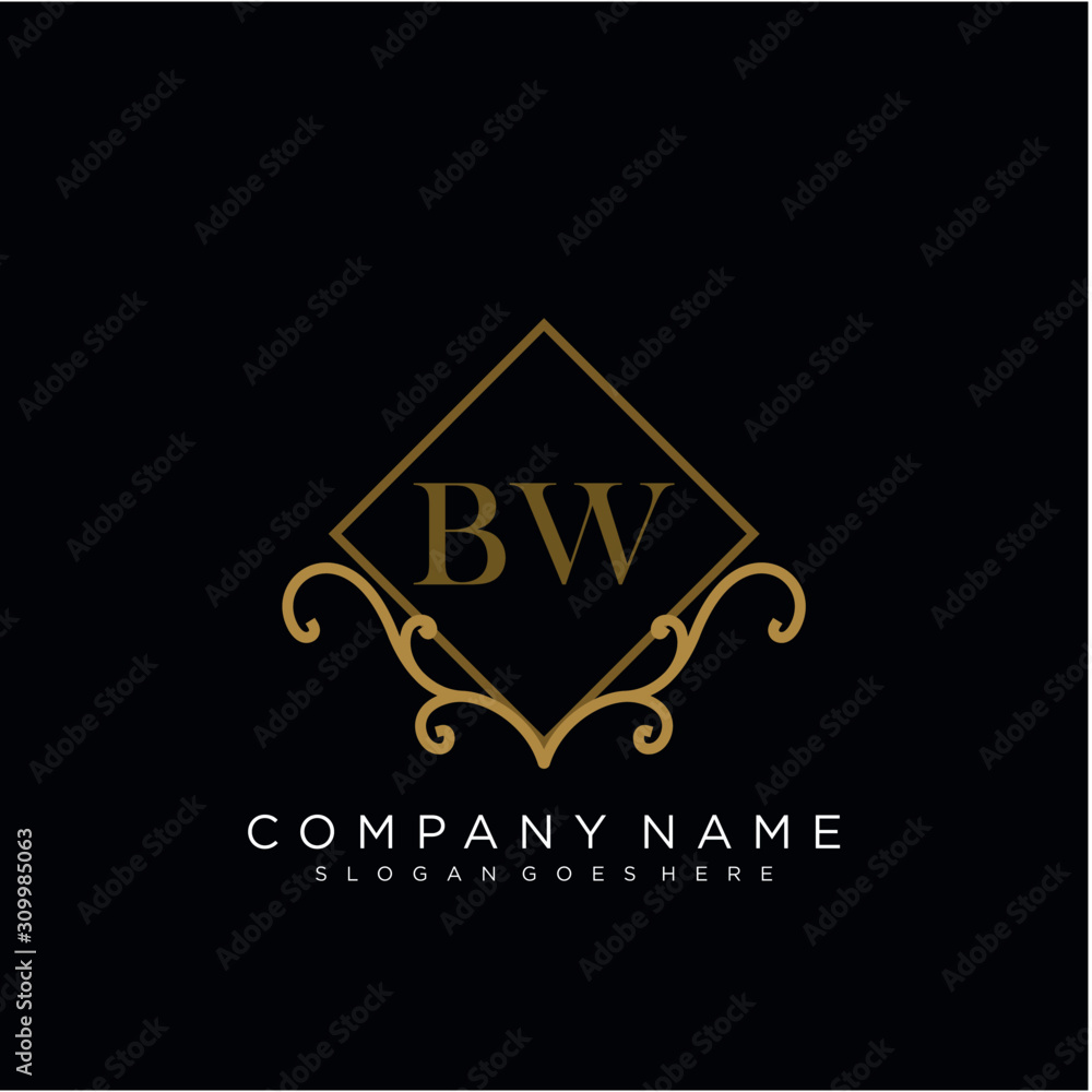 Initial letter BW logo luxury vector mark, gold color elegant classical Initial letter BW logo luxury vector mark, gold color elegant classical