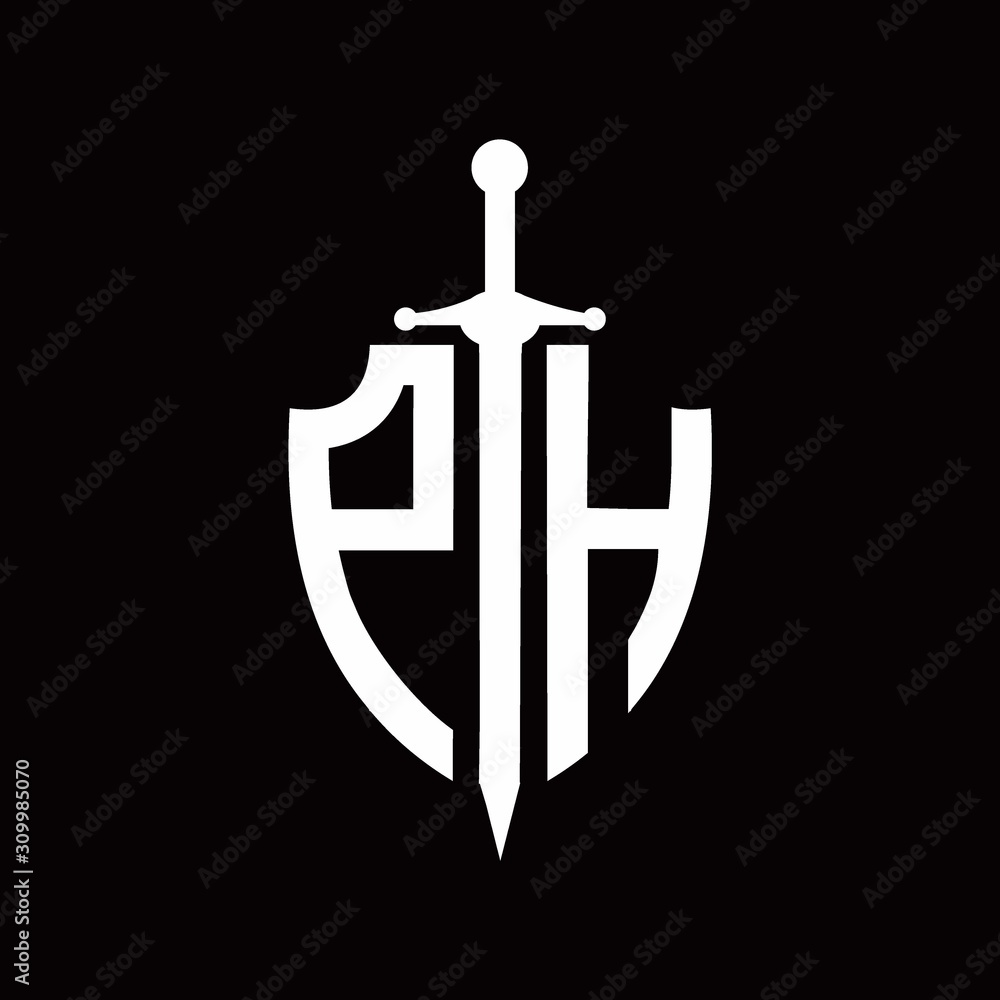 PH logo with shield shape and sword design template PH logo with shield shape and sword design template