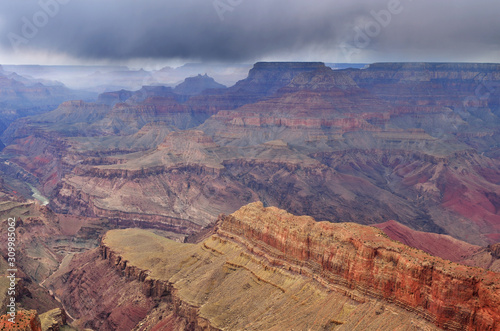 Landscape of passing rain storm over the Grand Canyon from the South Rim, Arizona, USA