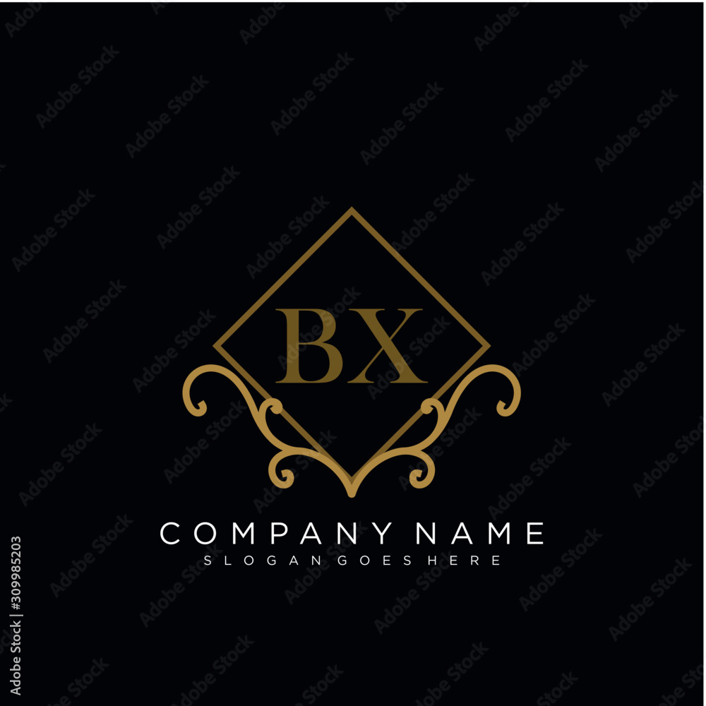 Fototapeta premium Initial letter BX logo luxury vector mark, gold color elegant classical