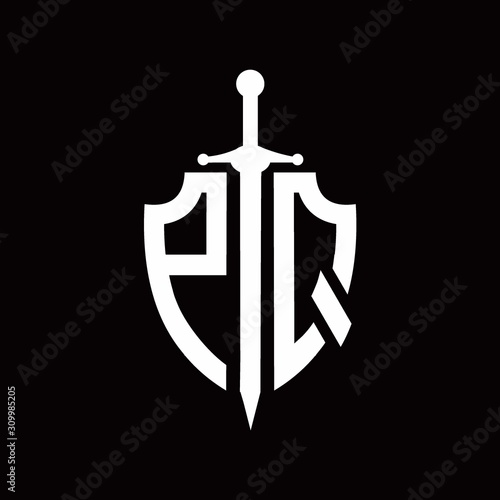 PQ logo with shield shape and sword design template